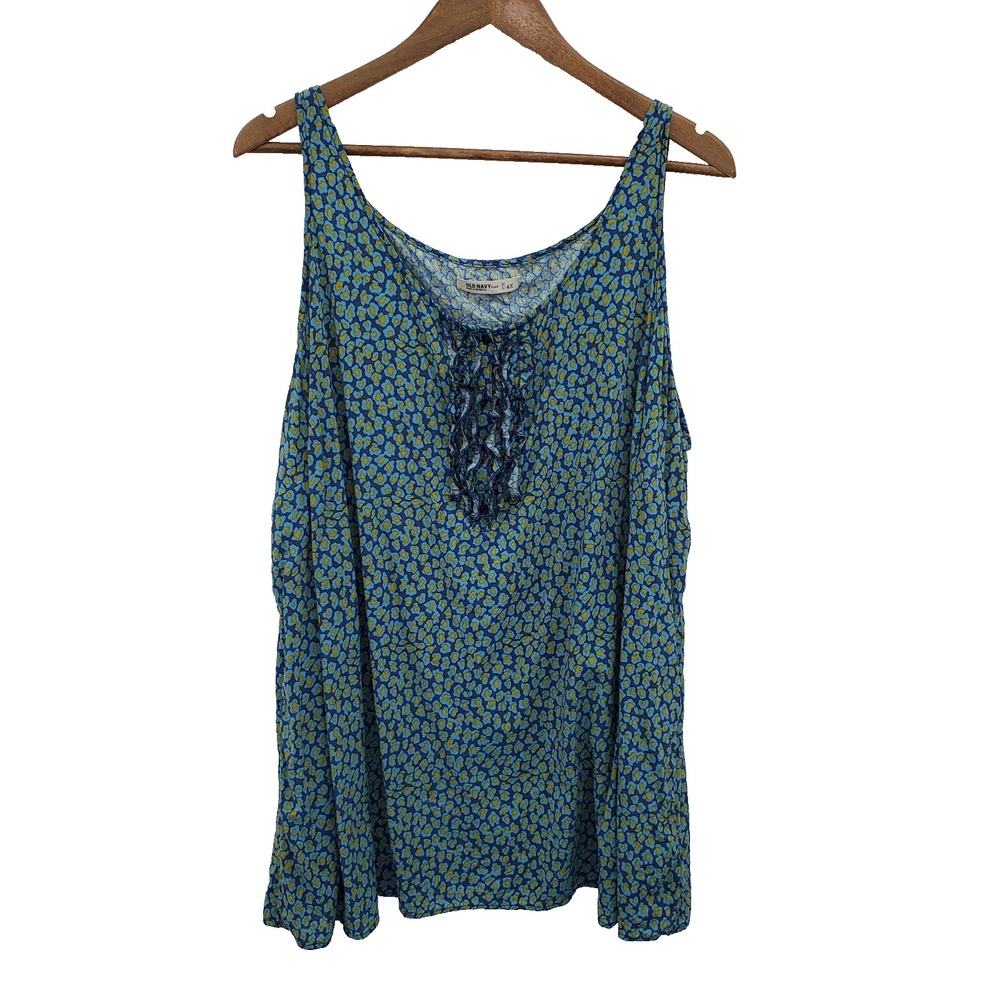 Old Navy Womens Sleeveless Blue Yellow Tank Top Plus Size 4X Scoop Neck Casual